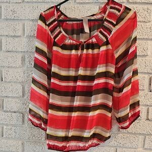 Banana Republic Red and Brown Striped Blouse